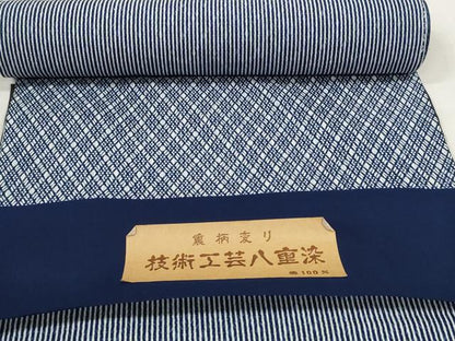 平和屋着物＊夏物　浴衣　反物　着尺　裏柄変り　技術工芸八重染　かぐや好み染　菱×縞　綿　逸品　未使用　DABD8325zzz