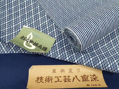 平和屋着物＊夏物　浴衣　反物　着尺　裏柄変り　技術工芸八重染　かぐや好み染　菱×縞　綿　逸品　未使用　DABD8325zzz