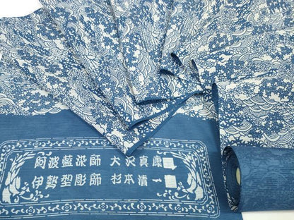 平和屋着物＊夏物　小紋　反物　着尺　絽　阿波藍染師 大沢真康　伊勢型彫師 杉本清一　五泉　型染　立波花文　逸品　未使用　DABD8331zzz