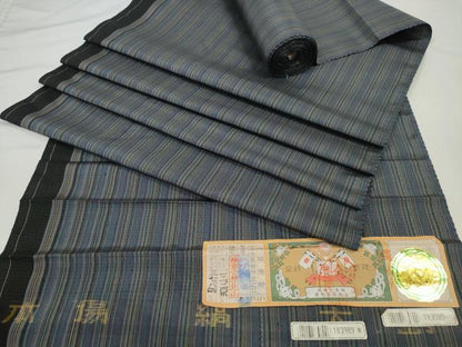 平和屋着物●本場縞大島紬　反物　着尺　間道　証紙付き　逸品　未使用　DABD8339zzz