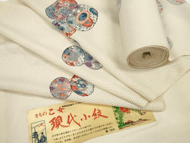 平和屋着物▼小紋 反物 着尺 鼓花文 逸品 未使用 DABD8361zzz