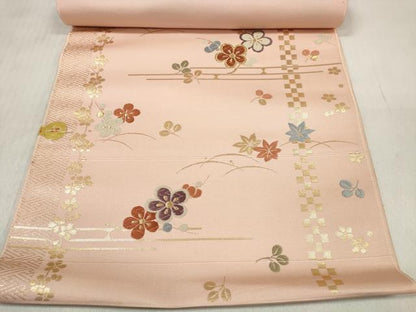 平和屋着物▼西陣 しらえ織物謹製 名古屋帯 帯反物 唐織 芝花文 金糸 証紙付き 逸品 未使用 DABD8371zzz