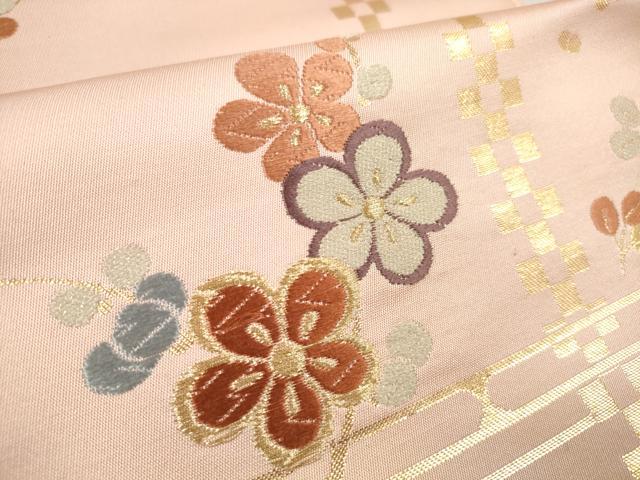 平和屋着物▼西陣 しらえ織物謹製 名古屋帯 帯反物 唐織 芝花文 金糸 証紙付き 逸品 未使用 DABD8371zzz