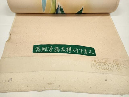 平和屋着物▼付下げ　反物　着尺　手描き友禅　草花文　逸品　未使用　DABD8420zzz