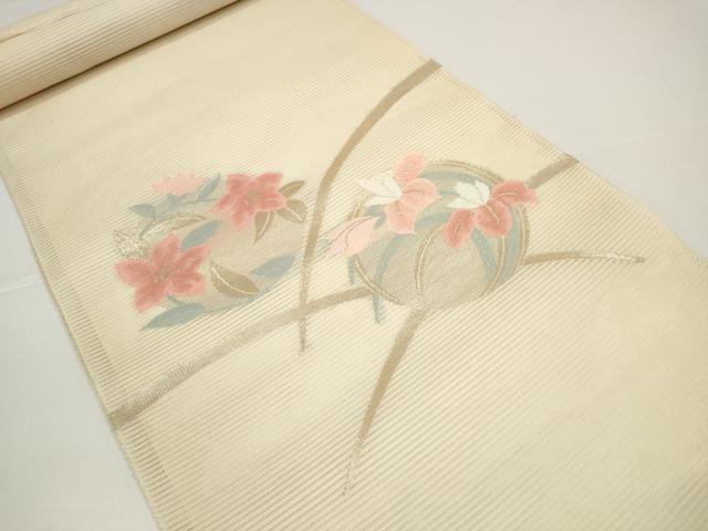 平和屋着物＊夏物　西陣　絽綴れ　名古屋帯　帯反物　花丸文　桔梗　杜若　金糸　証紙付き　逸品　未使用　DABD8421zzz