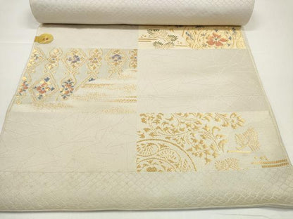 平和屋着物●西陣　木原織物謹製　名古屋帯　帯反物　花唐草文　金糸　証紙付き　逸品　未使用　DABD8456zzz