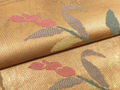 平和屋着物●西陣　名古屋帯　帯反物　趣三昧　色紙花丸文　金糸　証紙付き　逸品　未使用　DABD8461zzz