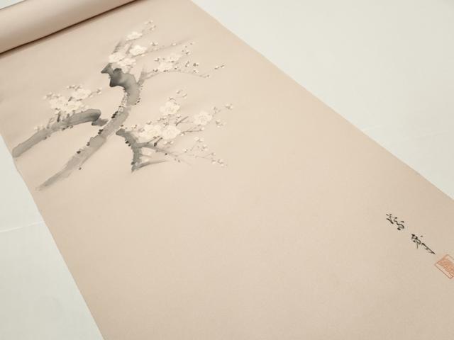 平和屋着物●染色作家　桐山紫香　手描き　塩瀬　名古屋帯　帯反物　五泉　枝桜　逸品　DABD8467zzz