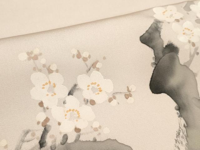 平和屋着物●染色作家　桐山紫香　手描き　塩瀬　名古屋帯　帯反物　五泉　枝桜　逸品　DABD8467zzz