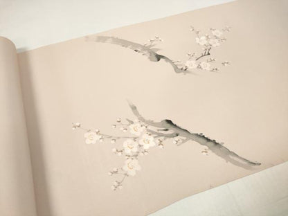 平和屋着物●染色作家　桐山紫香　手描き　塩瀬　名古屋帯　帯反物　五泉　枝桜　逸品　DABD8467zzz