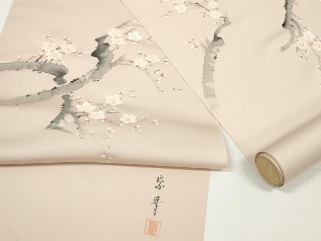 平和屋着物●染色作家　桐山紫香　手描き　塩瀬　名古屋帯　帯反物　五泉　枝桜　逸品　DABD8467zzz