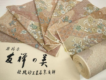 平和屋着物●小紋　反物　着尺　友禅の美　模様染　辻が花　鬼しぼ縮緬　逸品　未使用　DABD8508zzz