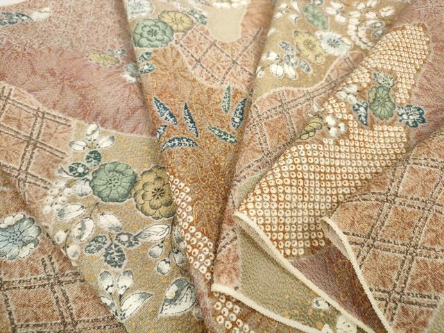 平和屋着物●小紋　反物　着尺　友禅の美　模様染　辻が花　鬼しぼ縮緬　逸品　未使用　DABD8508zzz
