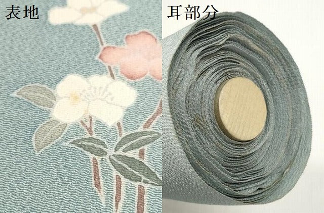 平和屋着物●小紋　反物　着尺　枝花文　鬼しぼ縮緬　逸品　未使用　DABD8510zzz