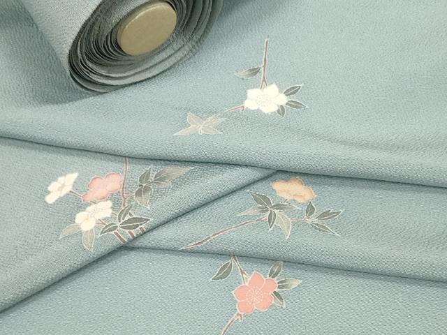 平和屋着物●小紋　反物　着尺　枝花文　鬼しぼ縮緬　逸品　未使用　DABD8510zzz