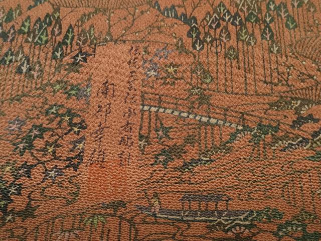 平和屋着物●人間国宝・南部芳松の息子 伝統工芸伝承者彫刻・南部幸雄 型染 小紋 反物 着尺 風景花文 鬼しぼ縮緬 逸品 未使用 DABD8551zzz
