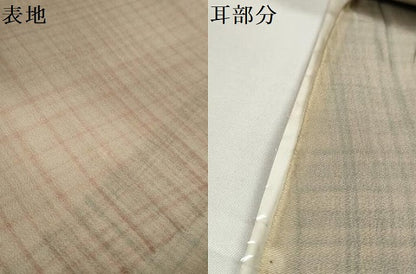 平和屋着物●長襦袢　反物　着尺　牡丹草木染　幻想ぼかし　チェック柄　逸品　未使用　DABD8554zzz
