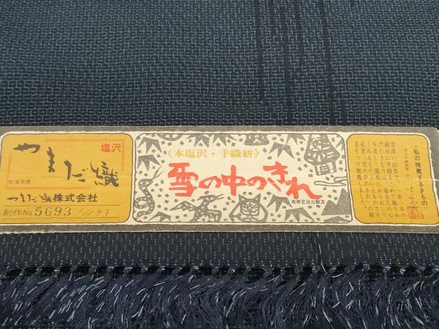 平和屋着物●本塩沢　やまだ織　反物　着尺　雪の中のきれ　110亀甲　総詰め　変わり間道　証紙付き　逸品　未使用　DABD8557zzz