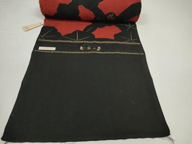 平和屋着物●羽織・コート　反物　羽尺　絞り　花繋ぎ　黒地　金彩　逸品　未使用　DABD8563zzz