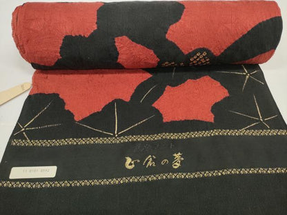 平和屋着物●羽織・コート　反物　羽尺　絞り　花繋ぎ　黒地　金彩　逸品　未使用　DABD8563zzz
