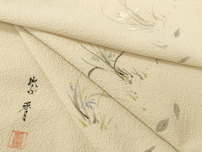 平和屋着物●染色作家　桐山紫香　手描き　付下げ　反物　着尺　八掛付き　露草　逸品　未使用　DABD8574zzz