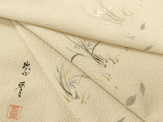 平和屋着物●染色作家　桐山紫香　手描き　付下げ　反物　着尺　八掛付き　露草　逸品　未使用　DABD8574zzz