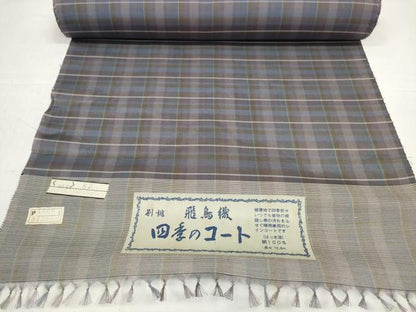 平和屋着物▽羽織・コート　雨コート　反物　羽尺　スリーシーズン　春夏秋　塵除け　飛鳥織　格子　はっ水　逸品　未使用　DABD8602zzz