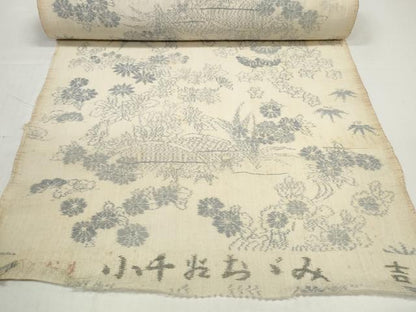 平和屋着物＊夏物　小千谷ちぢみ　反物　着尺　手織　籬花文　麻　逸品　未使用　DABD8604zzz
