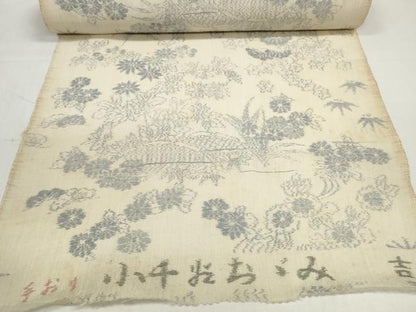 平和屋着物＊夏物　小千谷ちぢみ　反物　着尺　手織　籬花文　麻　逸品　未使用　DABD8604zzz