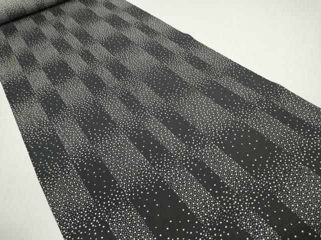 平和屋着物＊夏物　小紋　反物　着尺　絽　五泉　市松文様　大小霰　黒地　証紙付き　逸品　未使用　DABD8617zzz
