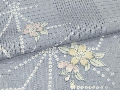 平和屋着物＊夏物　小紋　反物　着尺　縦駒絽　京友禅　麻の葉文様　舞桜　逸品　未使用　DABD8620zzz