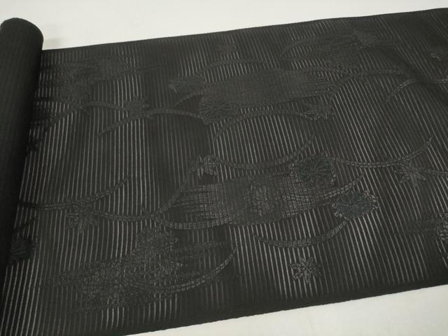 平和屋着物＊夏物　西陣　田中伝謹製　名古屋帯　帯反物　黒共帯　琉球藍下染　礼宝　芝菊文　証紙付き　逸品　未使用　DABD8637zzz