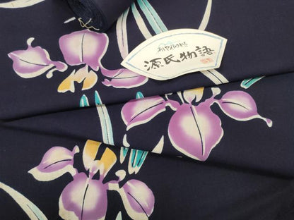 平和屋着物＊夏物　浴衣　反物　着尺　注染　菖蒲 アヤメ　綿　逸品　未使用　DABD8650zzz