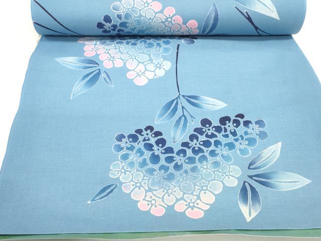 平和屋着物＊夏物　浴衣　反物　着尺　三勝染　注染　紫陽花　アジサイ　綿　逸品　未使用　DABD8658zzz
