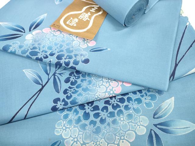 平和屋着物＊夏物　浴衣　反物　着尺　三勝染　注染　紫陽花　アジサイ　綿　逸品　未使用　DABD8658zzz