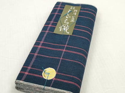 平和屋着物＊夏物　阿波しじら織　浴衣　反物　着尺　正藍染　格子　証紙付き　綿　逸品　未使用　DABD8676zzz
