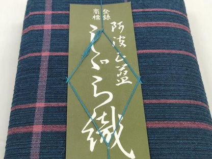 平和屋着物＊夏物　阿波しじら織　浴衣　反物　着尺　正藍染　格子　証紙付き　綿　逸品　未使用　DABD8676zzz