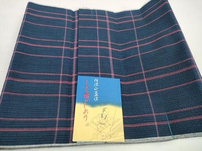 平和屋着物＊夏物　阿波しじら織　浴衣　反物　着尺　正藍染　格子　証紙付き　綿　逸品　未使用　DABD8676zzz