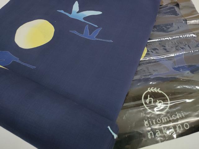 平和屋着物＊夏物 ファッションブランド hiromichi nakano ヒロミチナカノ 浴衣 反物 着尺 月に鳥 証紙付き 綿 逸品　未使用　DABD8692zzz