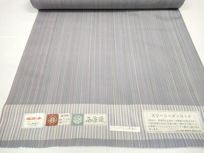 平和屋着物▽西陣　羽織・コート　雨コート　反物　羽尺　スリーシーズン 春夏秋　塵除け　西涼織　縞　はっ水　逸品　未使用　DABD8706zzz