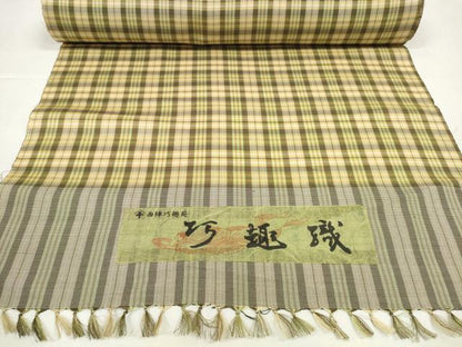 平和屋着物▽西陣 千切屋 羽織・コート 雨コート 反物 羽尺 スリーシーズン 春夏秋 塵除け 功趣織 格子 防水 逸品 未使用 DABD8708zzz