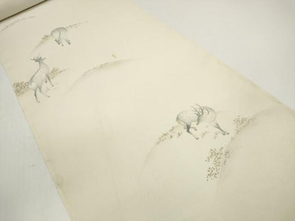 平和屋着物＊夏物　付下げ　反物　着尺　絽　五泉　手描き　鹿 シカ　逸品　未使用　DABD8717zzz