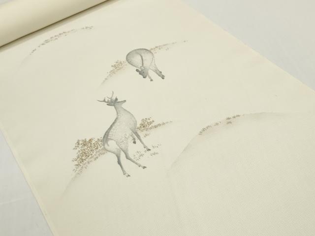 平和屋着物＊夏物　付下げ　反物　着尺　絽　五泉　手描き　鹿 シカ　逸品　未使用　DABD8717zzz