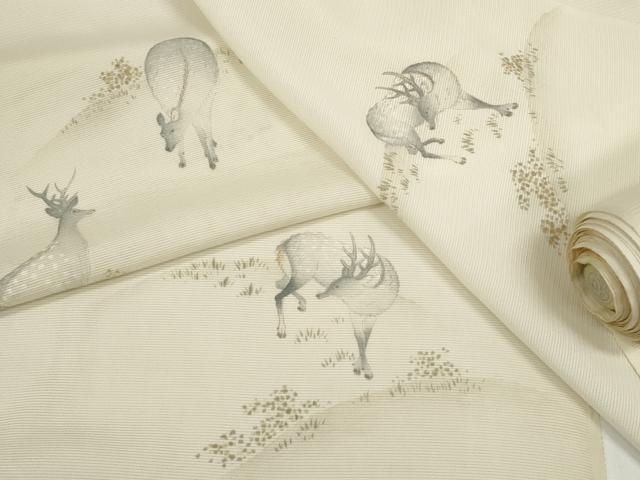 平和屋着物＊夏物　付下げ　反物　着尺　絽　五泉　手描き　鹿 シカ　逸品　未使用　DABD8717zzz