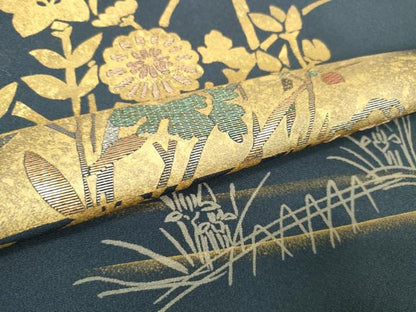 平和屋着物●付下げ　反物　着尺　岡田玉洋　竹屋町刺繍　草花文　金彩　上代25万　逸品　未使用　DABD8730zzz