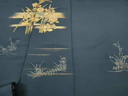 平和屋着物●付下げ　反物　着尺　岡田玉洋　竹屋町刺繍　草花文　金彩　上代25万　逸品　未使用　DABD8730zzz