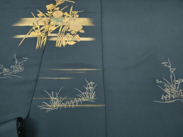 平和屋着物●付下げ　反物　着尺　岡田玉洋　竹屋町刺繍　草花文　金彩　上代25万　逸品　未使用　DABD8730zzz