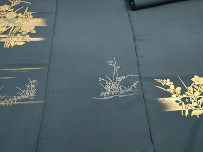 平和屋着物●付下げ　反物　着尺　岡田玉洋　竹屋町刺繍　草花文　金彩　上代25万　逸品　未使用　DABD8730zzz