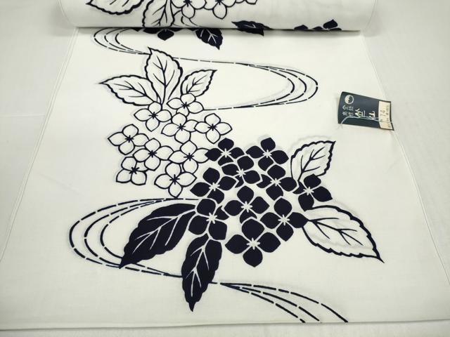 平和屋着物＊夏物　竺仙鑑製　浴衣　反物　着尺　流水に紫陽花　証紙付き　綿　逸品　未使用　DABD8746zzz