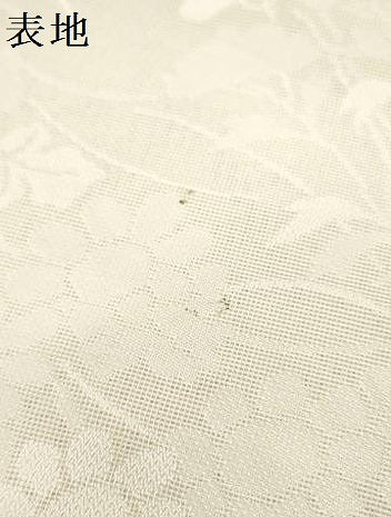 平和屋着物▽羽織・コート 白生地　反物　羽尺　スリーシーズン 春夏秋 塵除け　草花紋紗　生成り色　ロング丈　逸品　未使用　DABD8761zzz